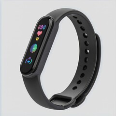A sleek fitness tracker powered by AI monitoring heart rate during exercise Focus on the tracker and heart rate visuals