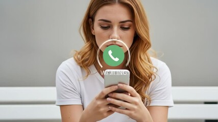 Young woman holding smartphone with waiting call icon. Female on cell phone, busy line, concept for communication technology footage. - Powered by Adobe