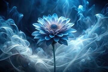Obraz premium Ethereal Blue Flower in a Swirling Cloud of Smoke, a Mystical and Dreamlike Floral Image