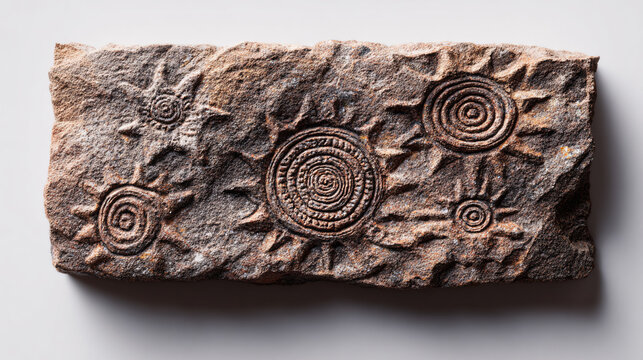 Ancient sun stone carvings artifact neutral background