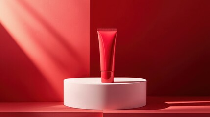 Red-tinted skincare ad setup energetic, exciting, and ideal for campaign banners and creative agencies