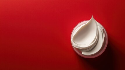Skincare cream on vibrant red backdrop, dynamic and eye-catching perfect for UI/UX teams and campaign managers