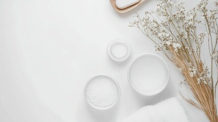 White-on-white spa promo shot relaxed and minimal, great for branding decks