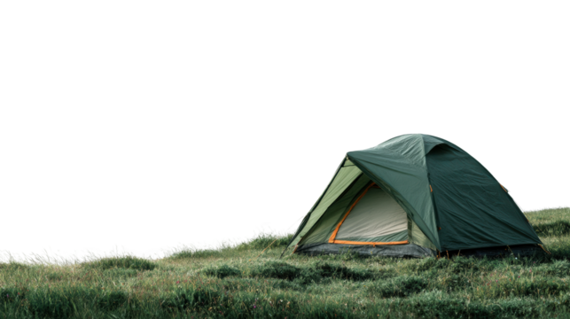 Camping adventure outdoor field tent setup natural landscape serene environment peaceful cut out png