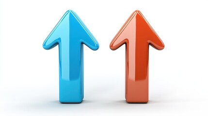 Two Glossy 3D Arrows Pointing Upward on White Background