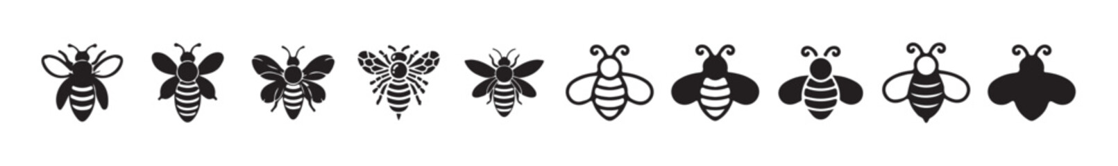 Line silhouette illustration of bee in black and white background, vector illustration eps 10.