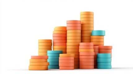 Abstract 3D Pastel Orange and Teal Cylinder Bar Chart