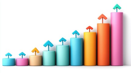 Colorful 3D Cylindrical Bar Graph Showing Upward Growth Trend