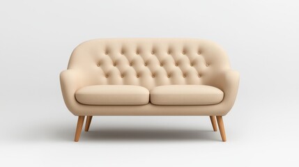 Cream Tufted Sofa on White Background Modern Minimalist Design