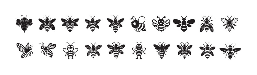 Honey bee silhouette,Bee icon vector art design illustration isolated on a white background, vector illustration eps 10.