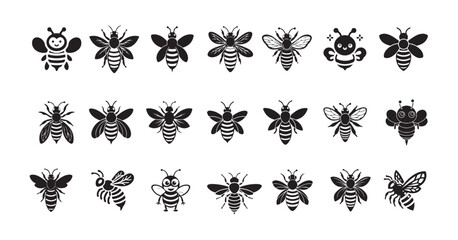 Cartoon Line Art Honey Bee Bumblebee logo clip art design, Honey Bee icon, honey bee silhouette, vector illustration eps 10.