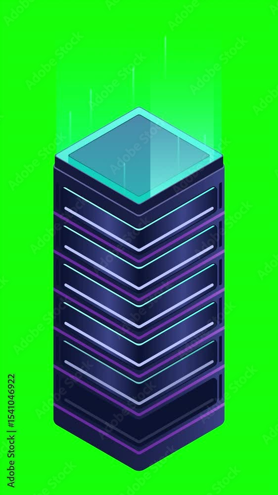 Poster Isometric futuristic server animation. Isometric database or data center. Abstract blockchain. Computer storage. Cloud storage. 4K video animated in isometric style