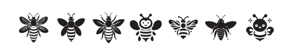 Bee Silhouette White Background Animal Making Honey, Bee Logo Sign Icon. vector illustration eps 10.