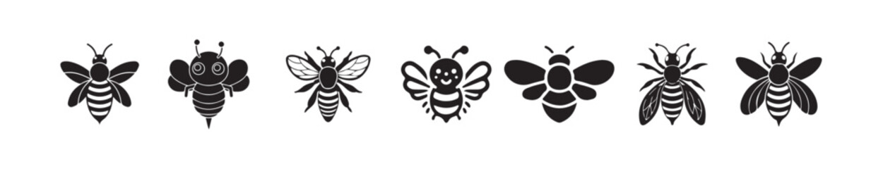 Black silhouette with bee, Bumblebee or honey bee icon. Summer insect. vector illustration eps 10.
