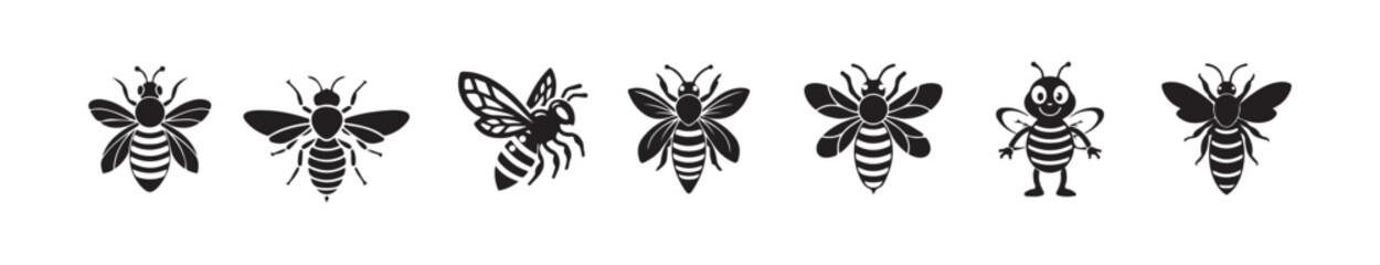 Black silhouette with bee, Bumblebee or honey bee icon. Summer insect. vector illustration eps 10.