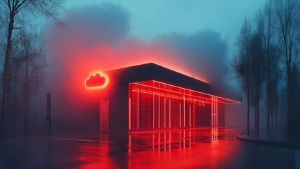 Cloud Server Data Center Night Fog. - Powered by Adobe