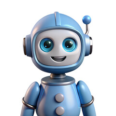3d cute blue robot character cartoon friendly ai chatbot on isolated transparent background for kids and futuristic applications