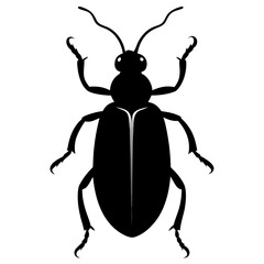 Silhouette of a beetle with long antennae and segmented legs on white