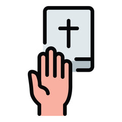 Obraz premium Swearing an oath icon flat line style illustration representing formal declarations and legal affirmations, suitable for courtroom, legal, and governmental-related projects