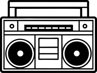 Fototapeta premium Black and white vector illustration of a classic retro boombox for music and audio entertainment designs
