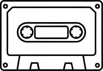 Retro cassette tape illustration in clean minimalist black and white design for music and audio related concepts