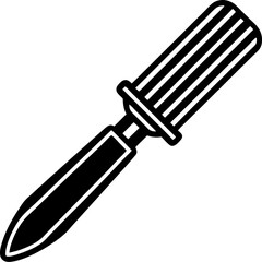 Simple black and white icon of a knife depicting cutlery or kitchen utensil for culinary and craft related projects