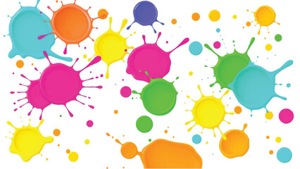Colorful, abstract, and vibrant paint splatters in a circular pattern on a white background. Vector illustration of multicolor paint splashes.