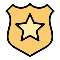Police badge icon flat line style illustration representing law enforcement authority and identification, suitable for security, public safety, and police-related projects