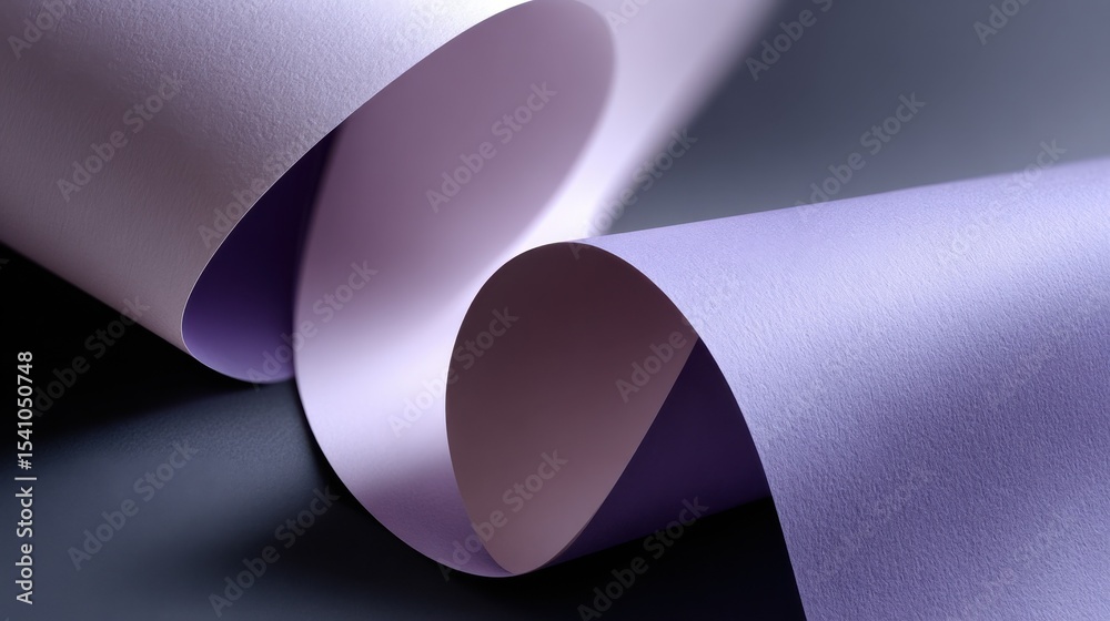 Poster abstract lilac paper swirls on dark background, symbolizing creativity and design innovation in mark