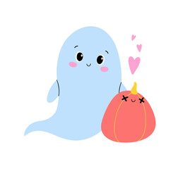 Halloween. Cute pumpkin and ghost.
