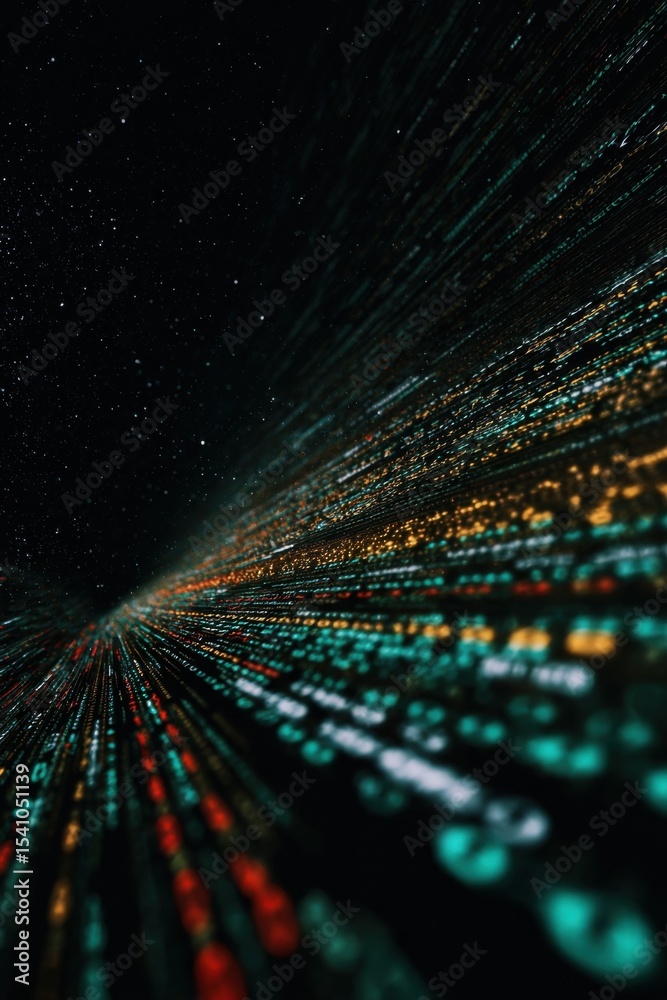 Aufkleber Abstract Data Stream in Dark Space, Representing Digital Transformation and Technological Advancement for Business Innovation and Connectivity : Generative AI