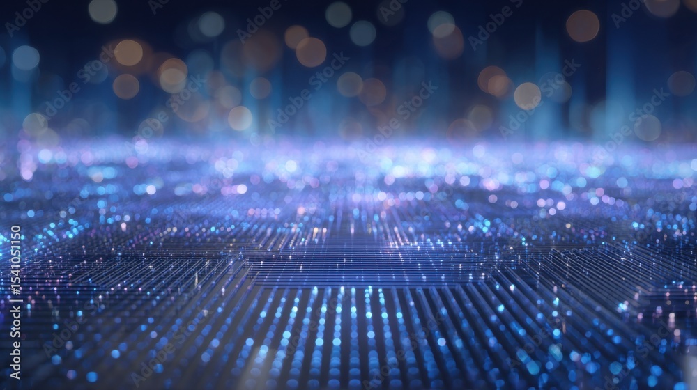 Aufkleber Abstract Circuit Board With Bokeh Lights, Representing Digital Transformation and Technological Innovation in Business Solutions and Global Communications Network : Generative AI