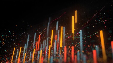 Abstract Financial Graph With Rising Bars and Colorful Particles, Representing Market Growth and Investment Strategy : Generative AI
