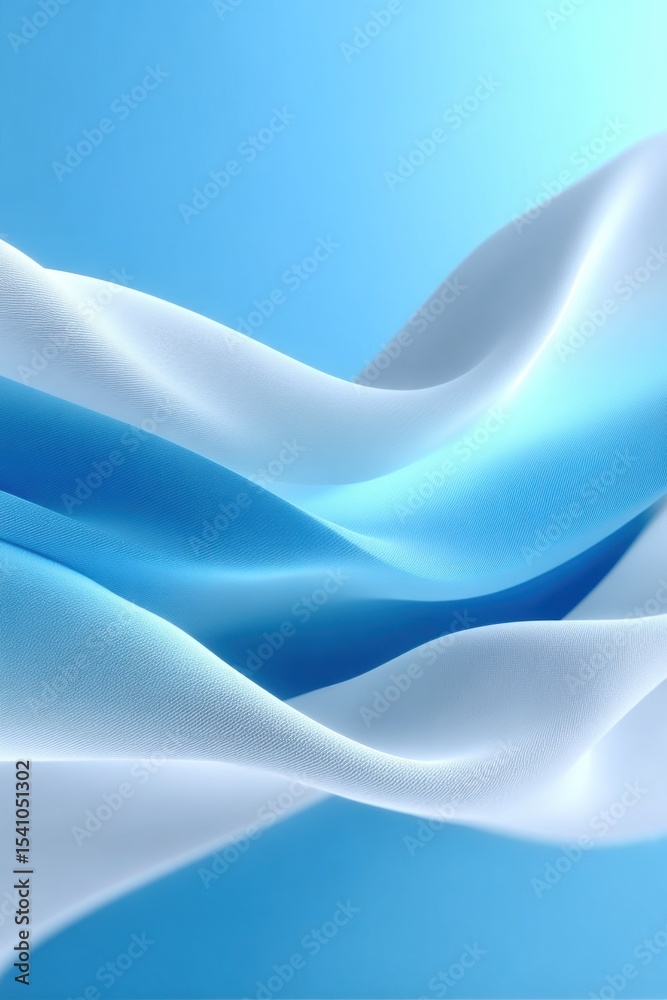 Poster abstract wavy fabric in light blue and white, conveying fluidity for branding and modern design proj