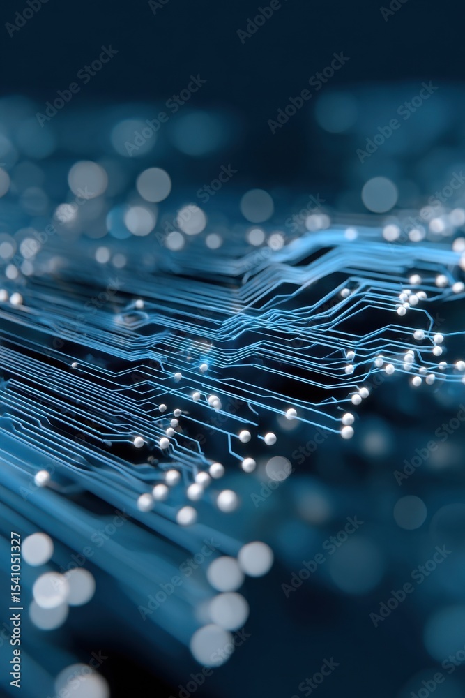 Poster abstract blue circuit board close-up, representing digital transformation and technological advancem