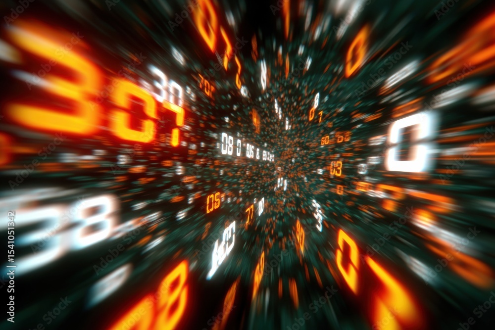 Aufkleber Data Stream of Glowing Numbers in Abstract Space, Representing Digital Transformation and Information Technology, Perfect for Financial Analysis : Generative AI