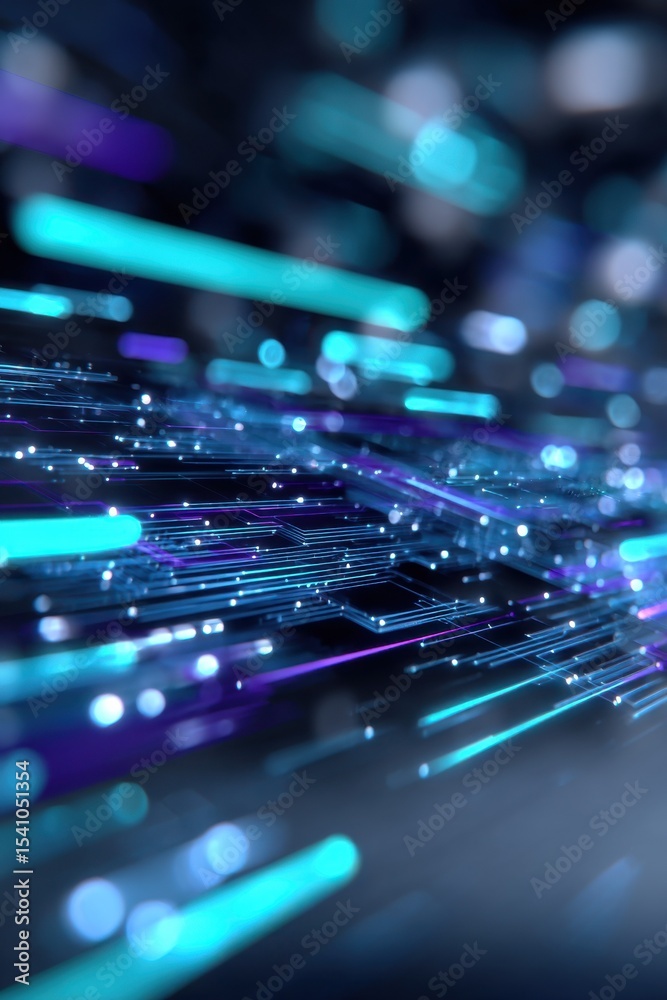 Poster Abstract Circuit Board With Neon Lights, Representing Digital Transformation and Technological Advancement in the Modern Era : Generative AI