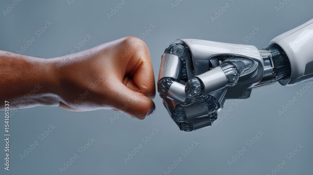 Leinwandbilder Human and Robot Fists Bumping, Symbolizing Artificial Intelligence Integration and Future Collaboration in Technology Solutions : Generative AI