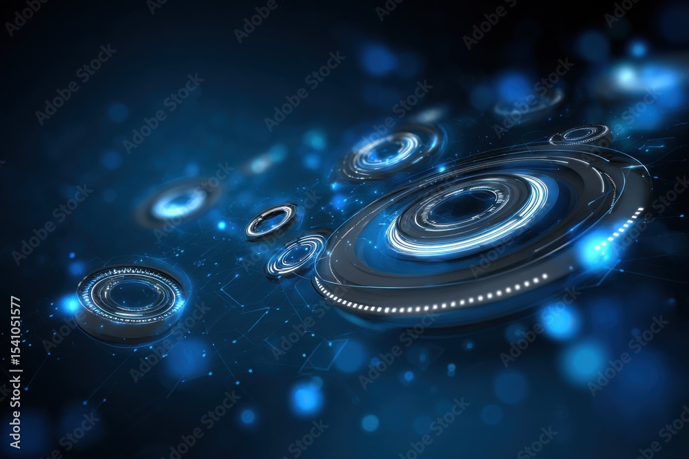 Aufkleber futuristic rings glowing blue on dark surface, symbolizing technological innovation and digital tran