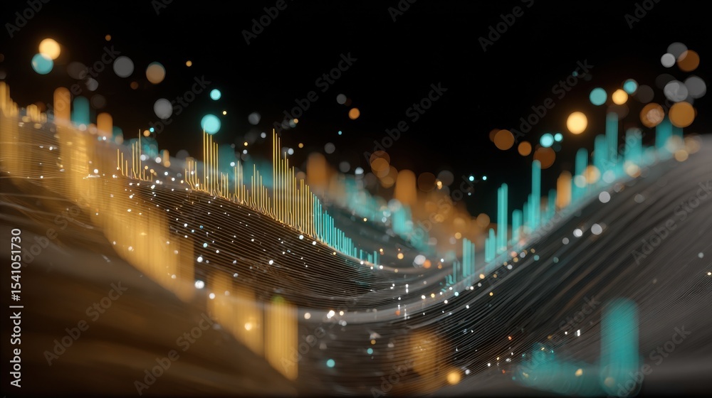 Poster Abstract Data Visualization With Rising Bars and Flowing Lines, Representing Digital Transformation and Technological Advancement in Modern Business : Generative AI