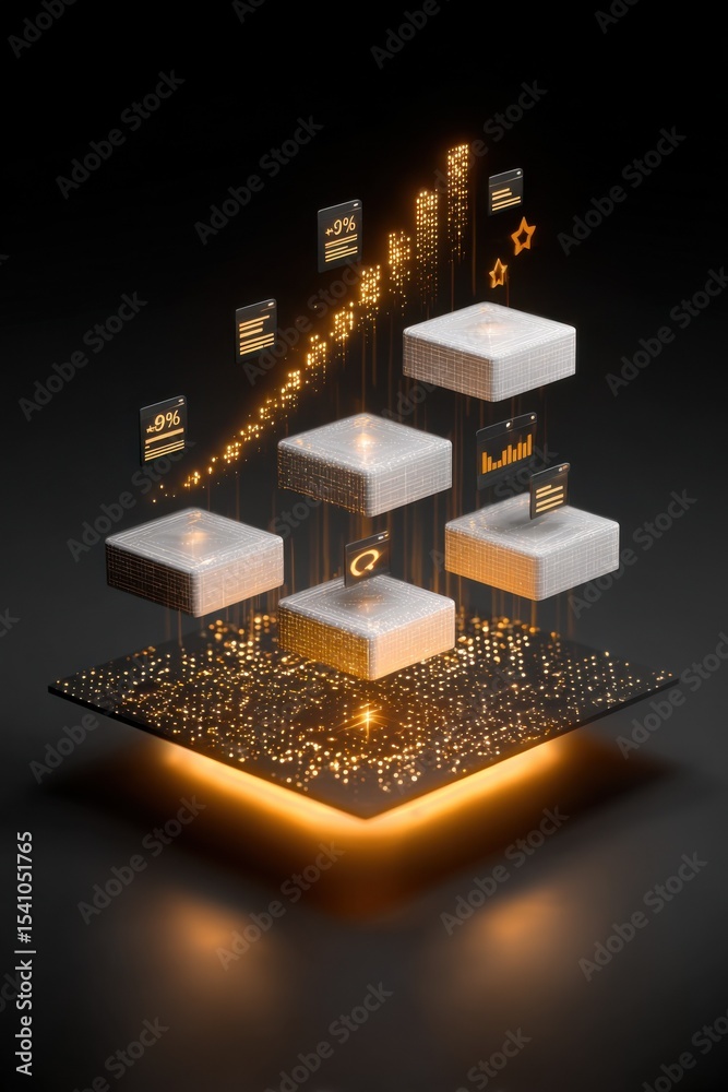 Aufkleber Abstract Financial Growth Chart With Floating Data Blocks, Representing Investment Strategy and Business Intelligence : Generative AI