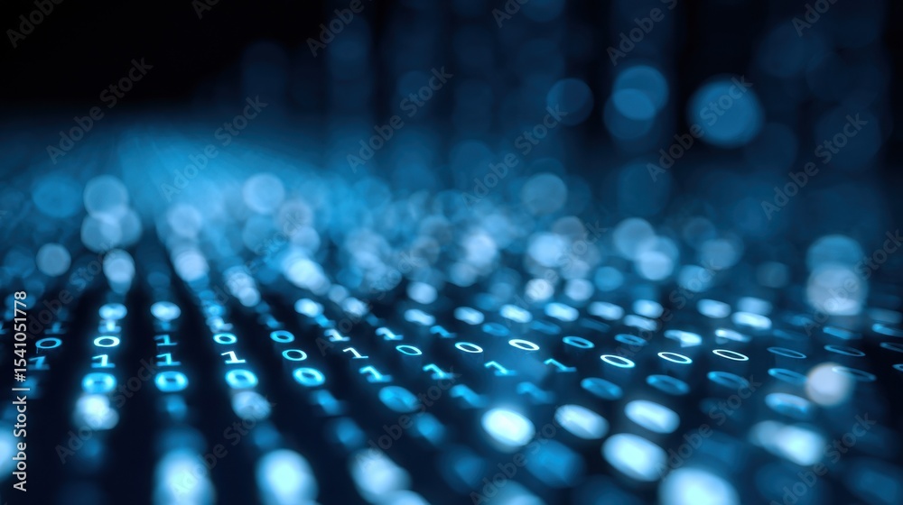 Aufkleber Blue Binary Code Matrix, Representing Digital Transformation and Data Science Innovation in Technology Companies : Generative AI