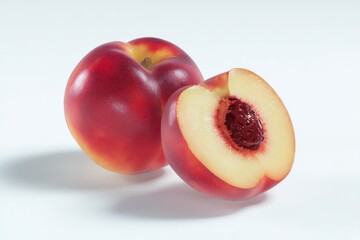 Two Fresh Nectarines, One Sliced to Show the Pit, Showcasing Healthy Eating and Summer Produce for Food Bloggers : Generative AI