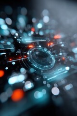 Fototapeta premium Abstract Futuristic Technology Interface With Glowing Circles, Representing Digital Transformation and Innovation in Tech Industry : Generative AI
