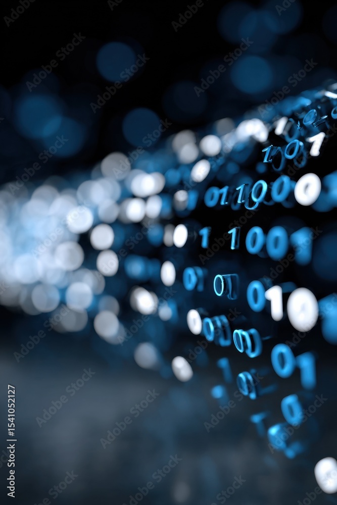 Aufkleber Abstract Binary Code Stream in Blue and White, Illustrating Digital Transformation and Cybersecurity Solutions for Modern Business : Generative AI