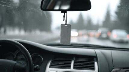 View From Car Interior on Overcast Day With Air Freshener, Representing Commute Stress and Automotive Industry : Generative AI