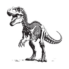 Fototapeta premium Tyrannosaurus Rex Skeleton Illustration in Black and White Depicting Prehistoric Paleontology and Extinct Species Anatomy for Educational or