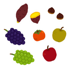秋の味覚 フルーツと野菜 イラストセット