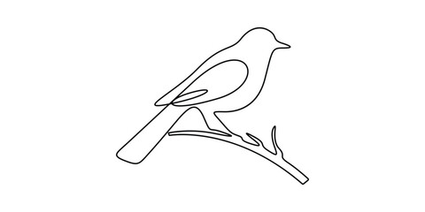 Continuous one line drawing of bird sitting on line art outline vector illustration