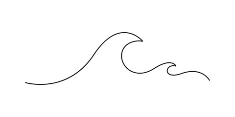 Vector isolated continuous one line simple ocean or sea wave drawing. Single line sea wave minimal tattoo sketch. Vector illustration © MD